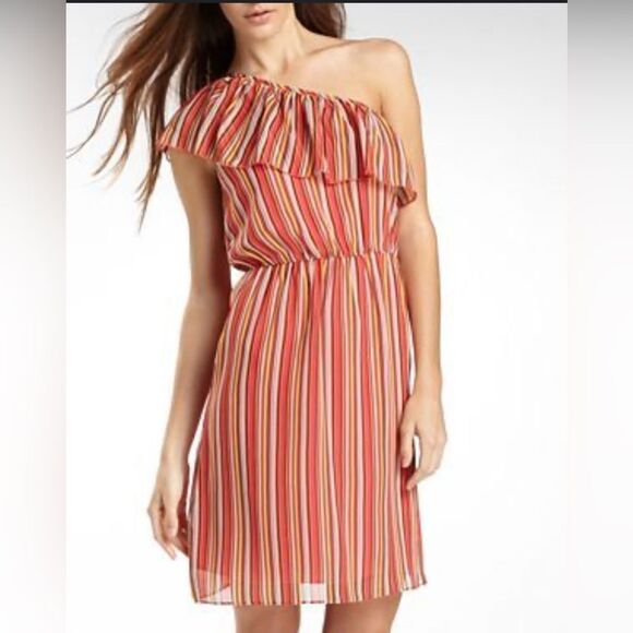 🌞Bisou Bisou  Red Striped Off Shoulder Dress Size 8 - Picture 1 of 7